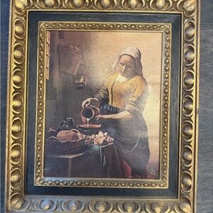 Classic Woman Pouring Milk Framed Wall Art - Gold and Black